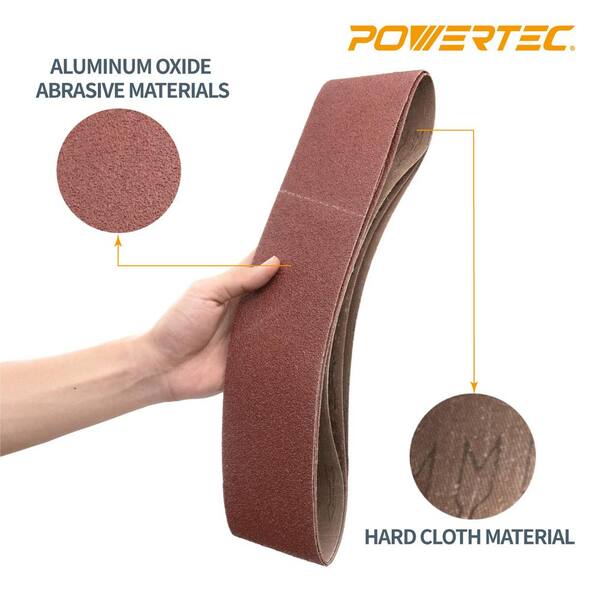 POWERTEC 110130 4 in. x 36 in. 100-Grit Aluminum Oxide Sanding Belt (10-Pack)