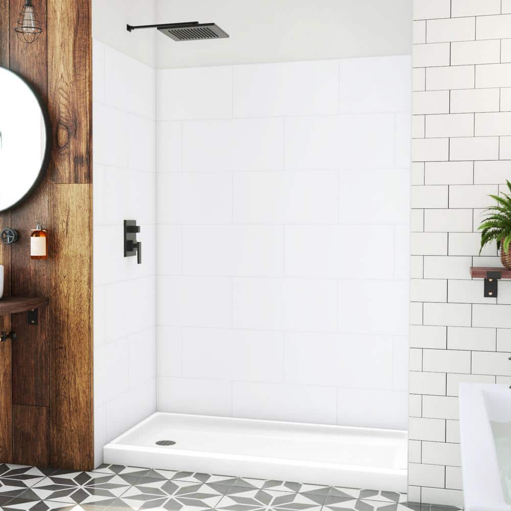 DreamLine DreamStone 32 in. L x 60 in. W x 84 in. H Alcove Shower Kit with Shower Wall and Shower Pan in Traditional White, N/A -  BWDS6032STL0001