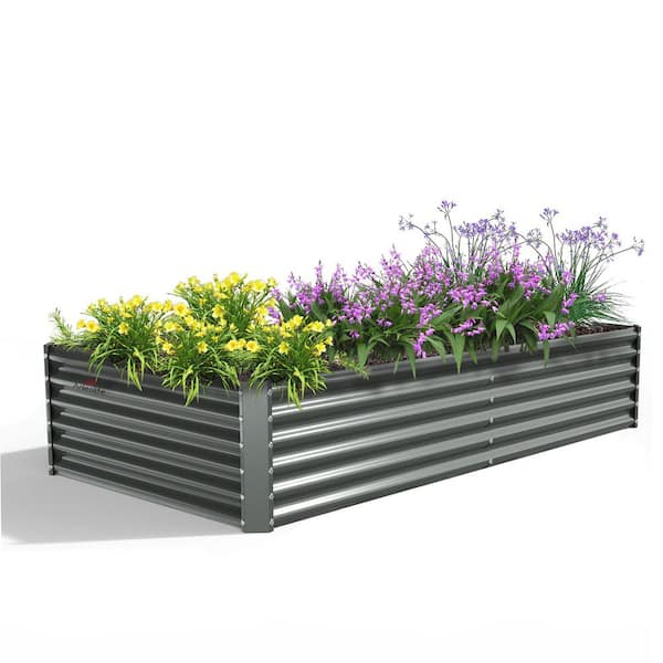 Unbranded 8 x 4 x 1.5 ft. Rectangular Galvanized Steel Raised Garden Beds in Quartz Gray for Planting Vegetables, Flowers, Herb
