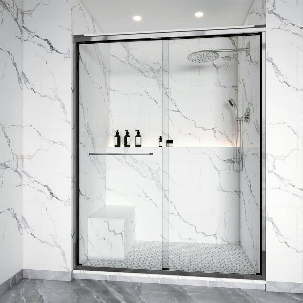56-61 in. W x 76 in. H Double Sliding Framed Shower Door in Chrome with 5/16 in. Clear SGCC Tempered Glass, 1-Towel Bar price history on PriceWatchPro