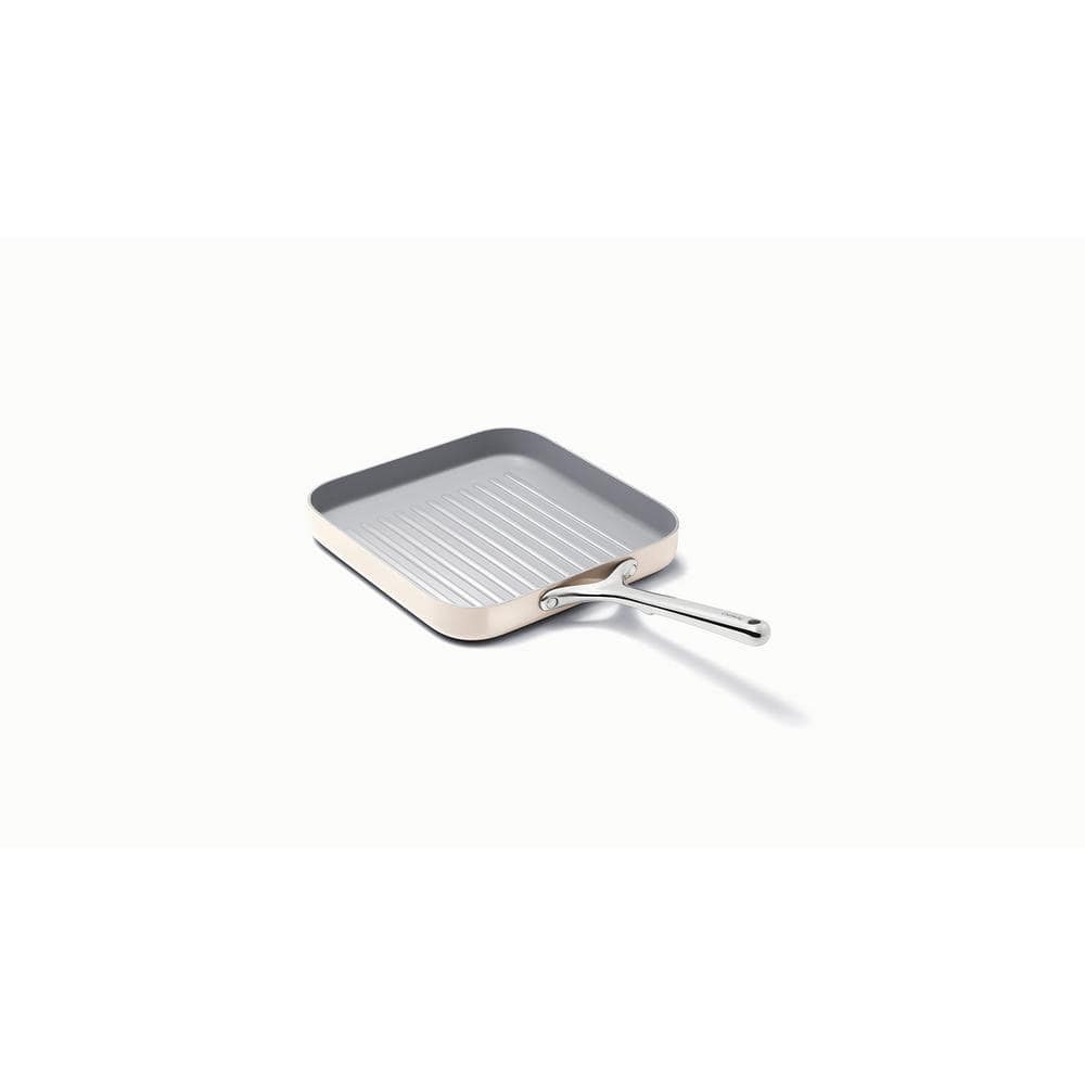 Cream Ceramic Nonstick 11" Square Grill Pan with Stainless Steel Handle
