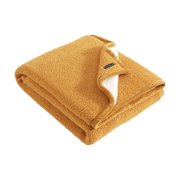 Nautica 2 Ply Bi-Color Solid Sherpa 60 in. x 50 in. Orange Microfiber Throw Blanket