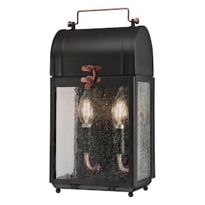 Mulberry 2-Light Matte Black with Washed Copper Accents Outdoor Wall Lantern Sconce