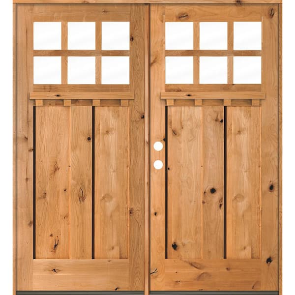 72 in. x 80 in. Knotty Alder Right-Hand/Inswing Double DS 6-Lite Clear Glass Cedar Wood Prehung Front Door