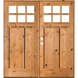 72 in. x 80 in. Craftsman Knotty Alder 6-Lite clear stain Wood/Dentil Shelf Right Active Double Prehung Front Door