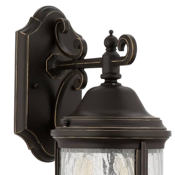 Ashmore Collection 2-Light Antique Bronze Water Seeded Glass New Traditional Outdoor Small Wall Lantern Light