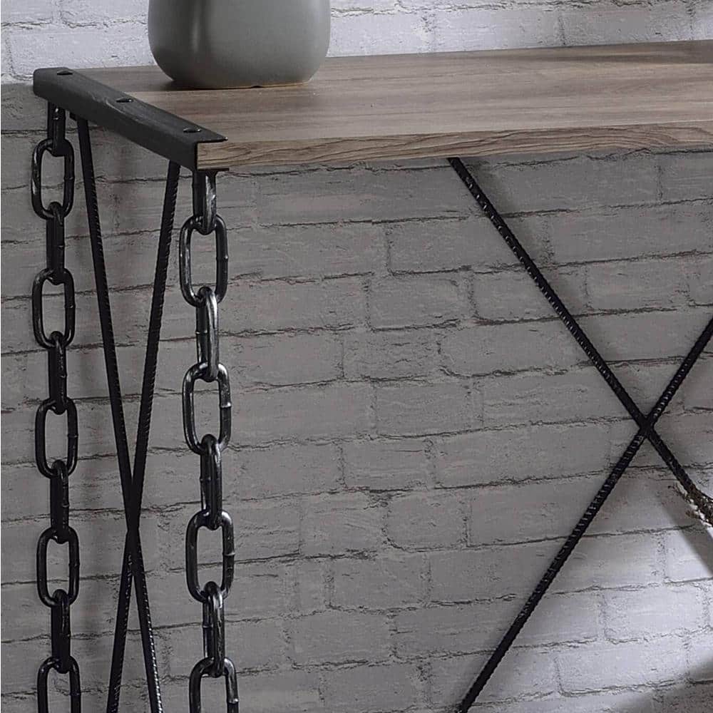 Jodie Rustic Oak & Antique Black Industrial Console Table