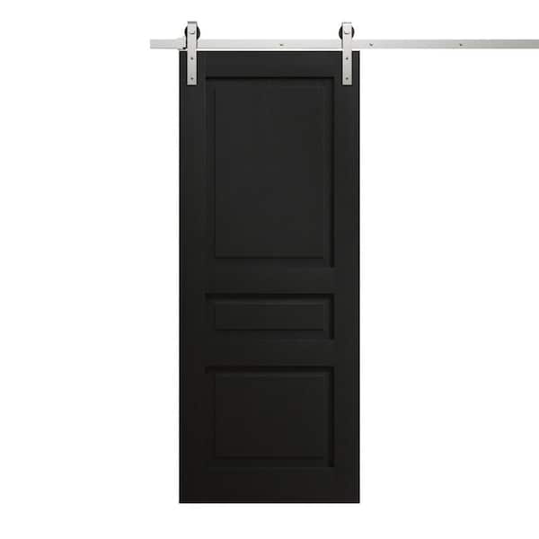 28 in. x 96 in. Painted Black Oak Solid Wood Single Barn Door Slab With Hardware