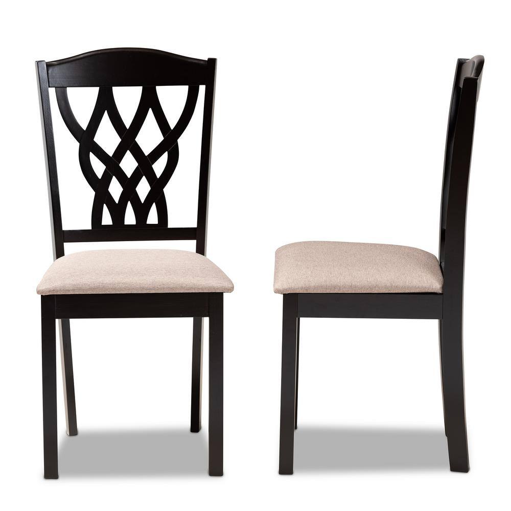 Sand Leather & Dark Brown Wood Low Side Chair with Cane Accent
