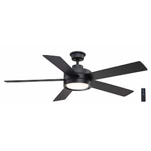 Baxtan 56 in. Indoor Matte Black Ceiling Fan with Warm White Integrated LED with Remote Included