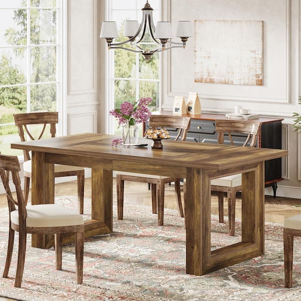 Roesler Brown Wood 63 in. Sled Rectangle Dining Table, Farmhouse Rustic Dining Table for 6-8 (Only Table)