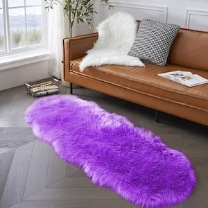 Sheepskin Faux Fur Purple 2 ft. x 6 ft. Cozy Fluffy Rugs Specialty Area Rug