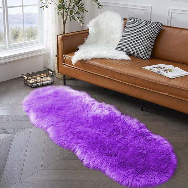 Sheepskin Faux Fur Purple 2 ft. x 6 ft. Cozy Fluffy Rugs Specialty Area Rug