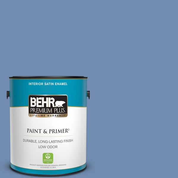 BEHR PREMIUM PLUS 1 gal. #590D-5 Windsurf Blue Satin Enamel Low Odor Interior Paint & Primer