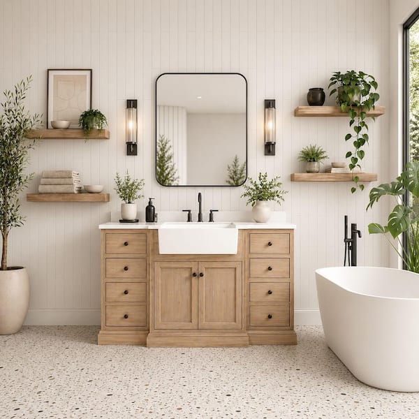 Kelly 60 in. W x 20.5 in. D x 34.5 in. H Bath Vanity in Weathered Fir with White Engineered Stone Top with White Basin