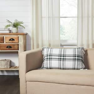 Harper Green White 14 in. x 22 in. Plaid Fringed Throw Pillow