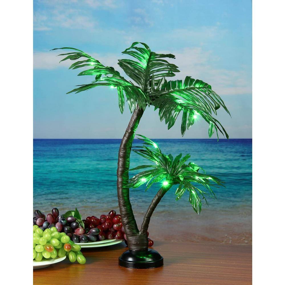 24" Green Silk Palm Tree Bonsai with LED Lights