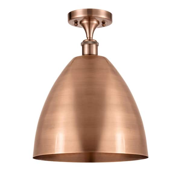 Metal Bristol 12 in. 1-Light Antique Copper Industrial Semi-Flush Mount