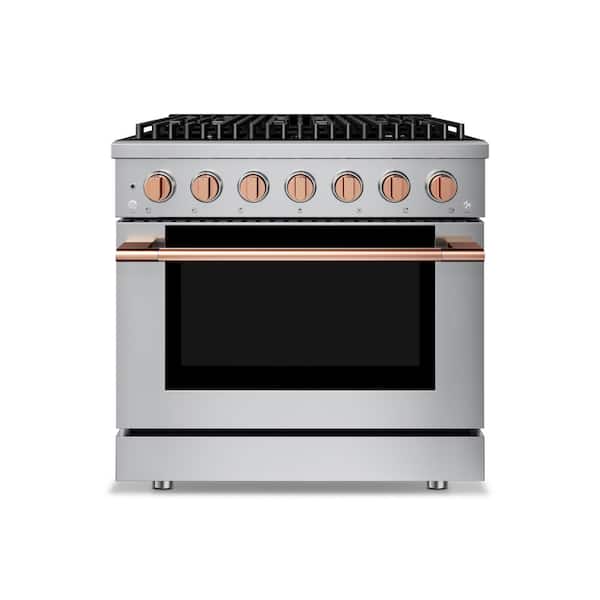 HausPro 36 in. 6 Burners Gas Range in Rose Gold with 20,000 BTU and Convection Oven with 5 Rack Positions