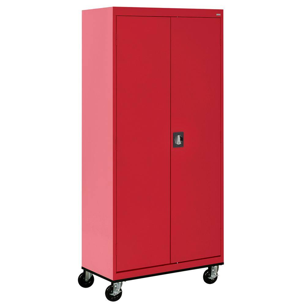 Red 78" Tall Lockable Steel Office Storage Cabinet with Adjustable Shelves