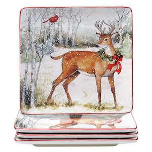10.25 in. Winter Forest Multicolored Earthenware Dinner Plate (Set of 4)
