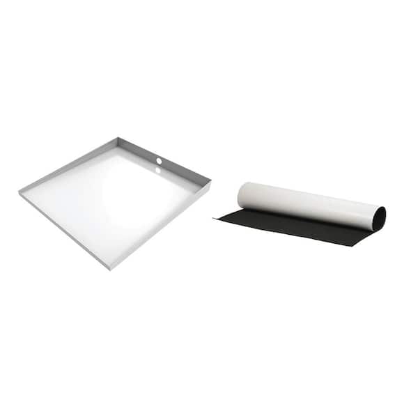 Killarney Metals 27 in. x 25 in. White Compact Front-Load Floor Tray with Drain and Anti-Vibration Pad