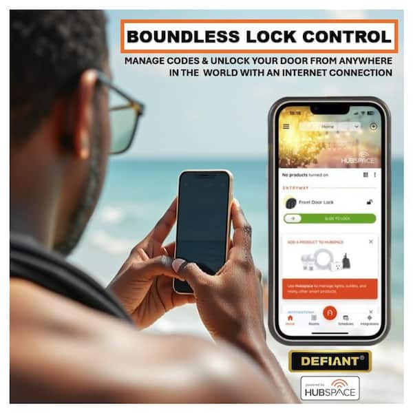 Defiant - Square Compact Matte Black Electronic Single Cylinder Deadbolt Wi-Fi Enabled Powered by Hubspace