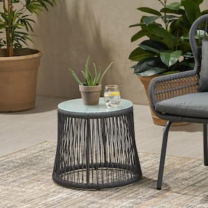 Gray Woven Rope Outdoor Dining Table Side Table