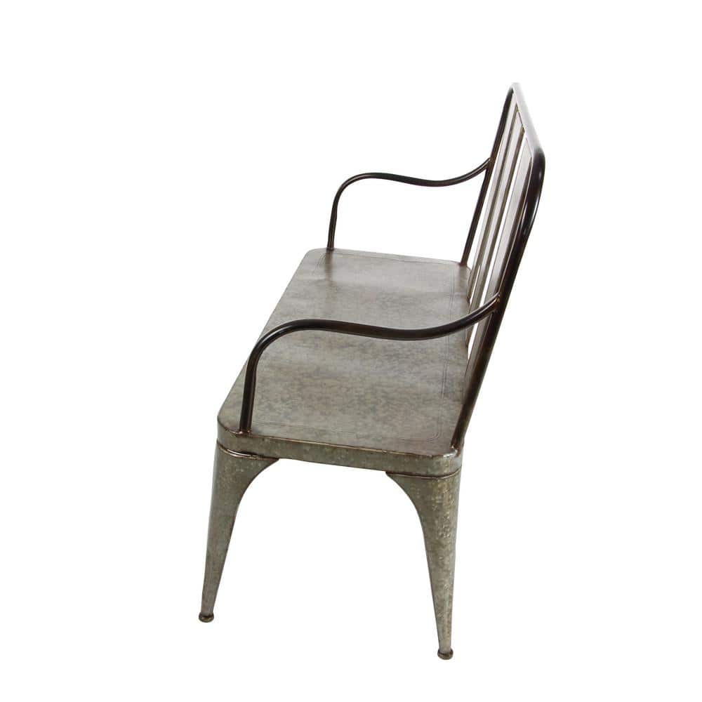 Silver Metal Farmhouse Outdoor Garden Bench, 2-Seater