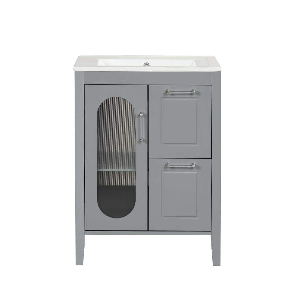 24 in. Single Sink Freestanding Gray Bath Vanity with White Ceramic Top Unassembled price history on PriceWatchPro