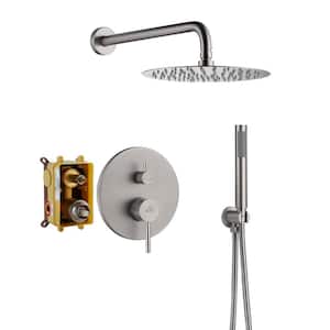 1-Spray Patterns Round 2-Functions 10 in. Wall Mount Dual Shower Heads with Handheld in Brushed Nickel