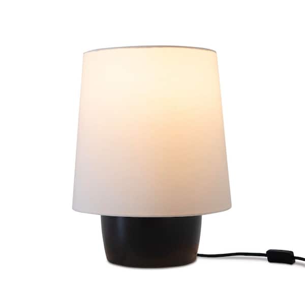 Brightech Dan 14 in Classic Matte Black Modern 9W 800Lm 3000K LED Contemporary Round Table Lamp With Cream Cotton Drum Shade