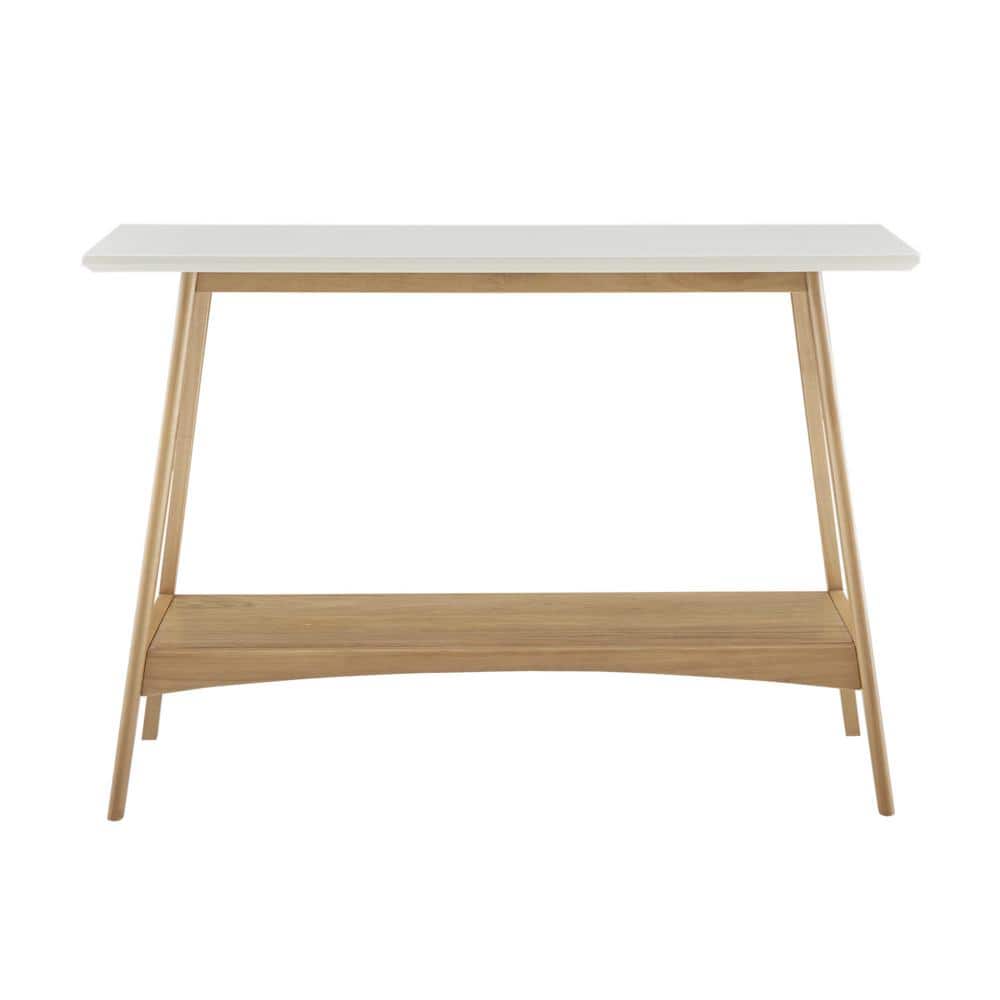 Mid-Century Two-Tone Off-White and Wood Console Table with Shelf
