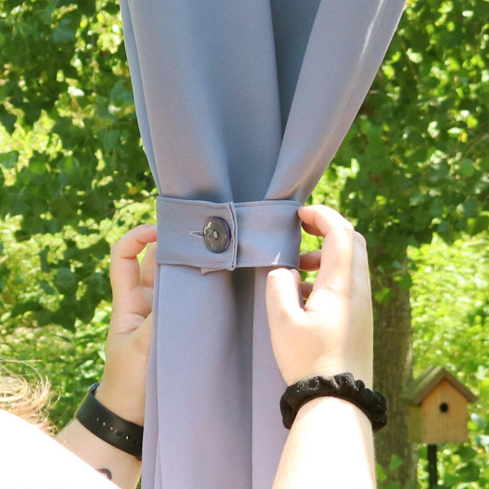 Gray Polyester Indoor/Outdoor Curtain Tiebacks with Resin Buttons (Set of 2)