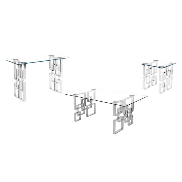 Best Quality Furniture Rosa 47 in. 3-Piece Set Tempered Glass Stainless Steel Base