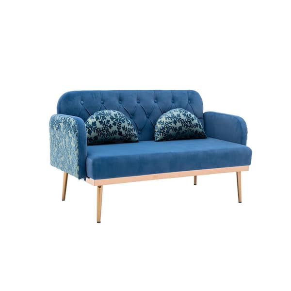 Utopia 4niture Mitz 29.53 in. Blue Velvet Loveseat Sofa with 2-Pillows (2  Seat) HAW588S00023 - The Home Depot