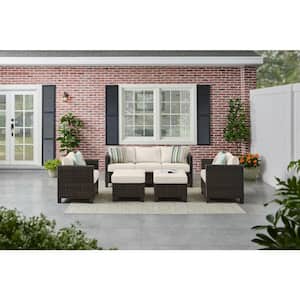 Sharon Hill Powder Coating 4-Piece Wicker Outdoor Lounge Chair with Almond Biscotti Cushions
