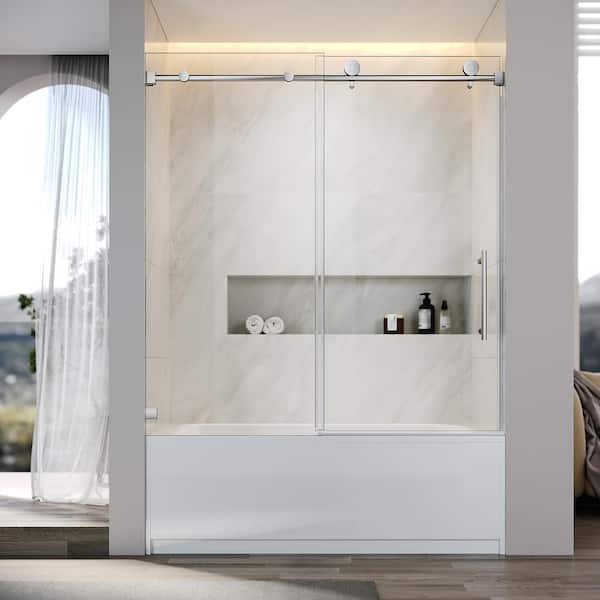 UKS03 60 in. W x 66 in. H Sliding Frameless Bathtub Door in Chrome with EnduroShield 5/16 in. SGCC Clear Glass