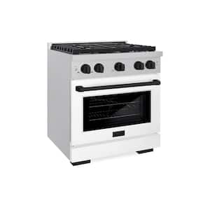 Autograph Edition 30 in. 4 Burner Gas Range with Convection Gas Oven with White Matte Door and Matte Black Accents