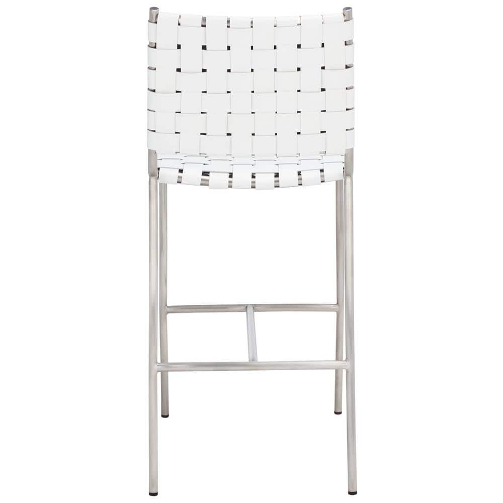 Olenna 41" White Leather and Silver Metal Saddle Counter Stool