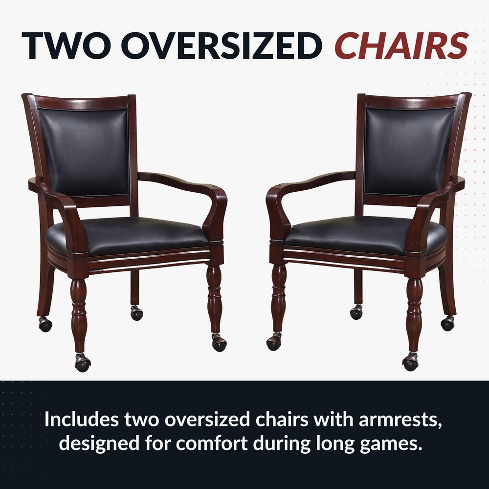 Mahogany 3-in-1 Game Table with Black Synthetic Leather Chairs