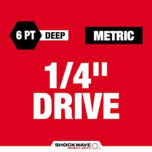 SHOCKWAVE 1/4 in. Drive Metric Deep Well 6 Point Impact Socket Set (14-Piece)