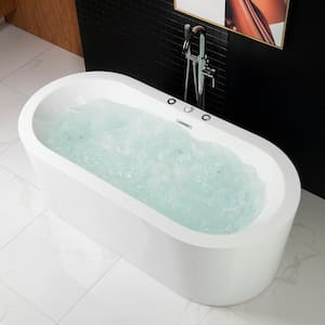 Bologna 67 in. Acrylic Freestanding Whirlpool and Air Bathtub with Drain and Overflow Included in White