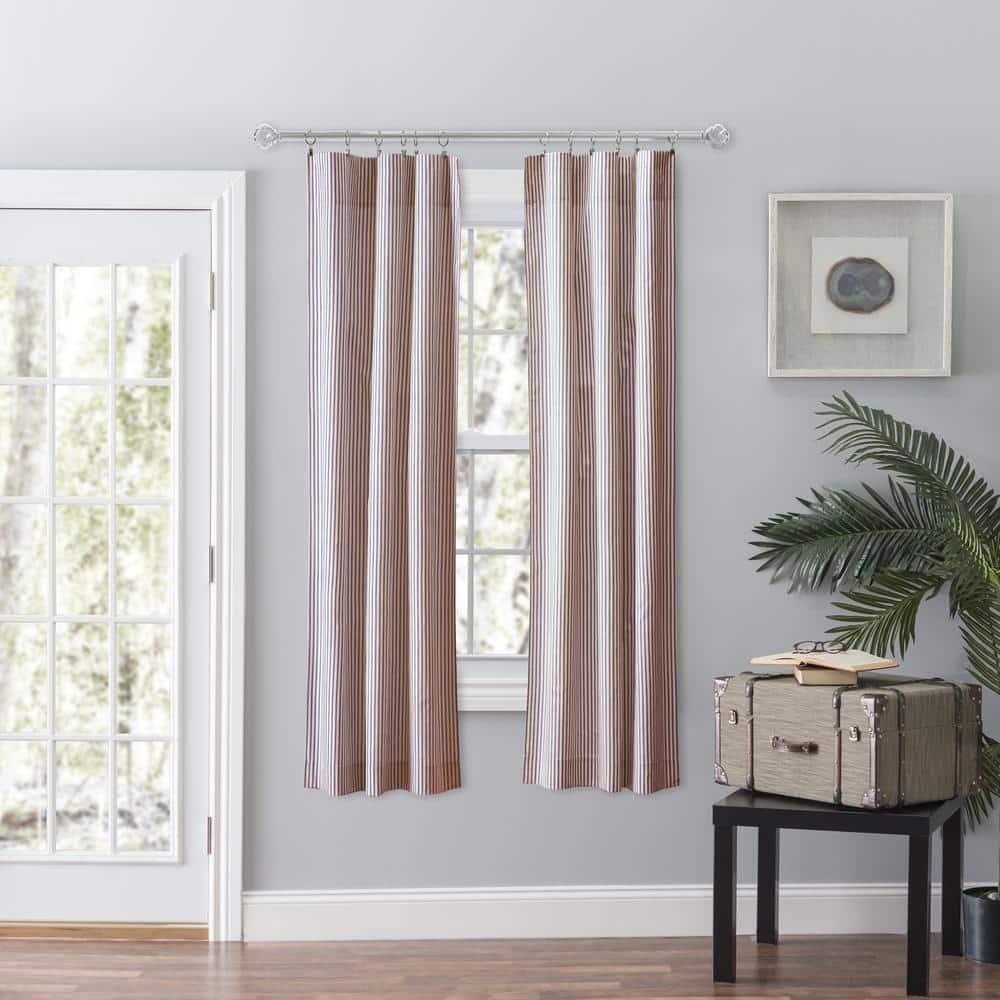 Brick Ticking Stripe Cotton Polyester Light-Filtering Curtains