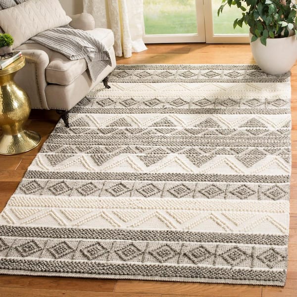 Natura 4 ft. x 4 ft. Ivory/Gray Geometric Striped Square Area Rug