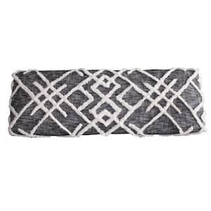 Jade Tufted 18 in. Gray / White Cotton Geometric Diamond Distressed Wooden Bench