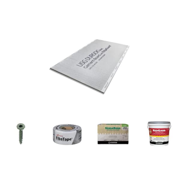 1/4 in. x 3 ft. x 5 ft. Cement Board, Screws (185-Pack), 2 in. x 150 ft. Tape, 50 lb. Mortar and 1 Gal. Membrane