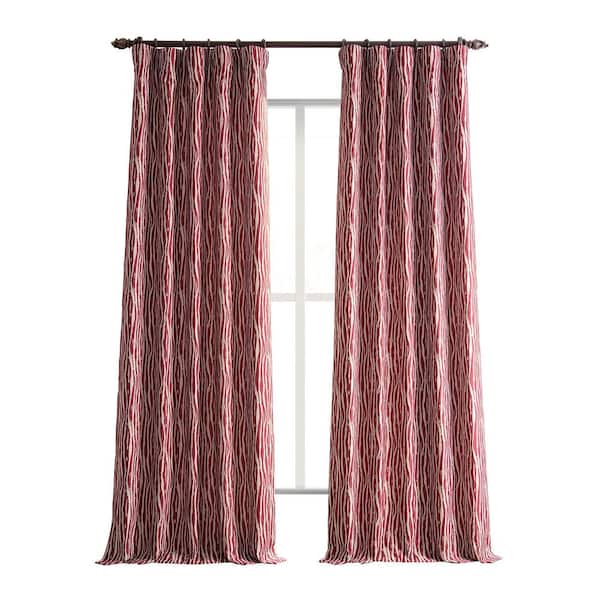 Exclusive Fabrics & Furnishings Tiger Stripe Red Faux Silk Jacquard 50 in. W x 120 in. L - Rod Pocket Room Darkening Curtains (Single Panel)