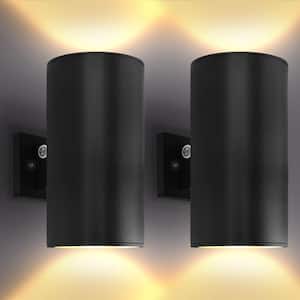 12 in. Black Dusk to Dawn LED Outdoor Hardwired Cylinder Wall Sconce 3CCT, 20/30/40-Watt Dimmable IP65 ETL (2 Pack)