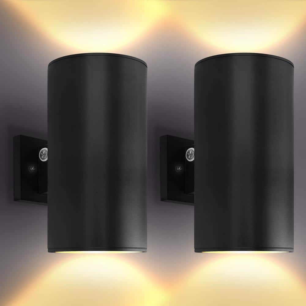 12 in. Black Dusk to Dawn LED Outdoor Hardwired Cylinder Wall Sconce 3CCT, 20/30/40-Watt Dimmable IP65 ETL (2 Pack) price history on PriceWatchPro